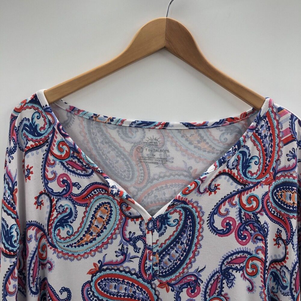 T by Talbots Womens 3X UPF 50 Paisley V Neck Roll Tab Sleeve Pullover - Picture 4 of 13